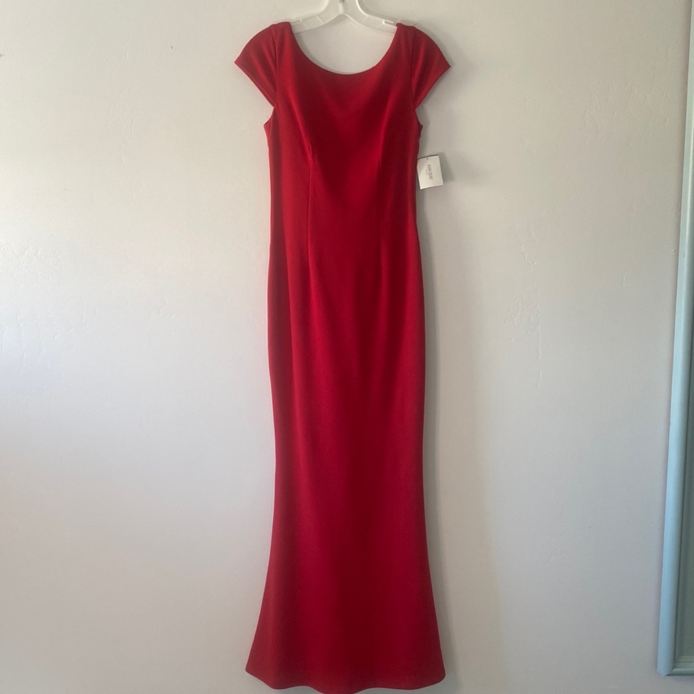 David’s Bridal Red Deep V Bow Back Dress